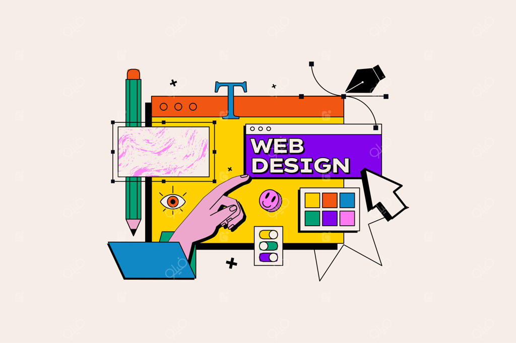 تصویرسازی خلاقانه و رنگارنگ با مفهوم طراحی وب به سبک کارتونی فلت