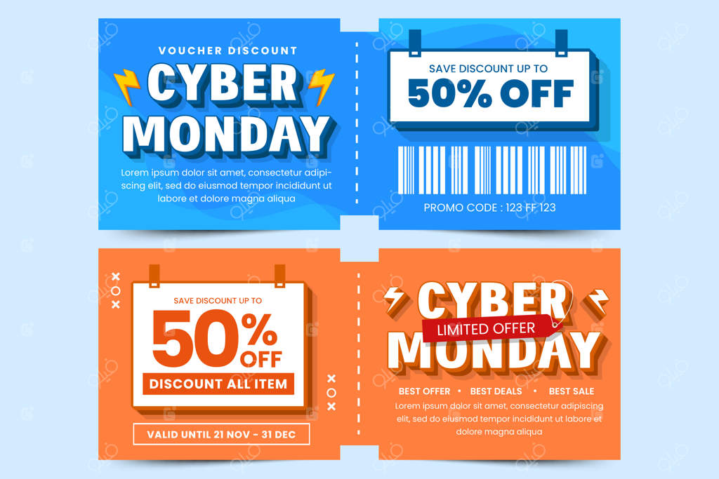 قالب طراحی کوپن یا ووچر برای سایبر ماندی