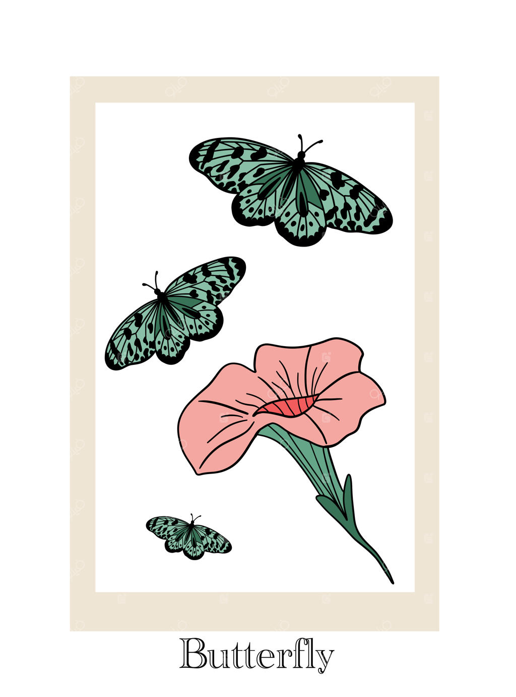 سری هفتم پروانه‌ها با گل‌های اطلسی و طراحی تخت