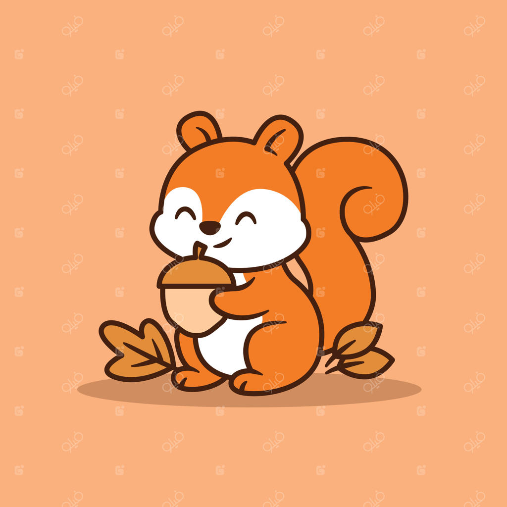 سنجاب خوشحال با یک بلوط در دست