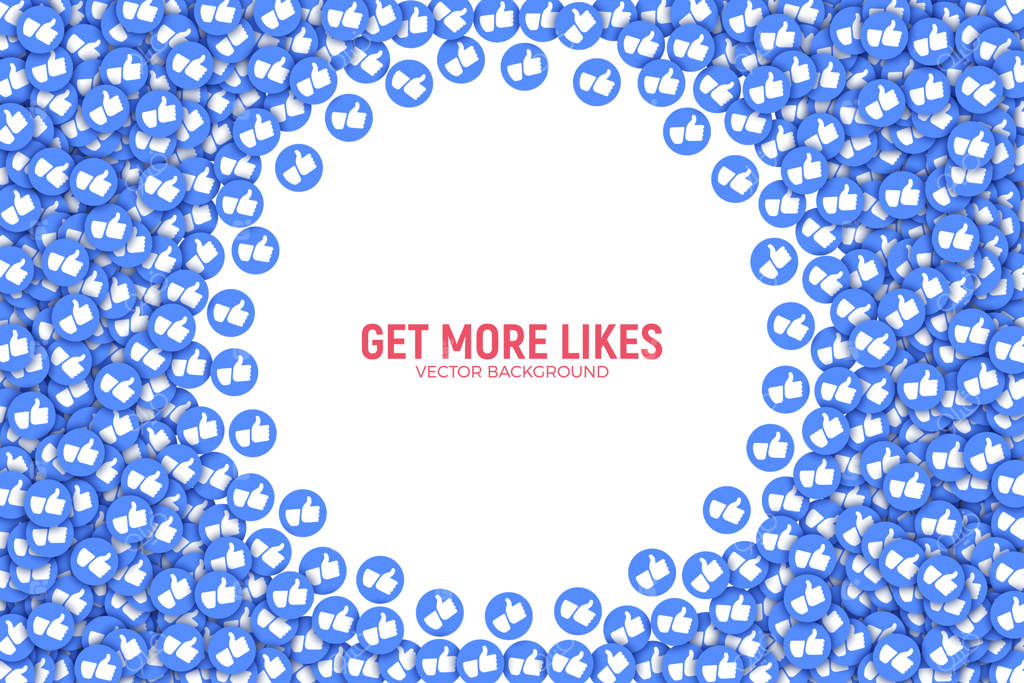 پس‌زمینه انتزاعی با آیکون‌های آبی علامت لایک سه‌بعدی