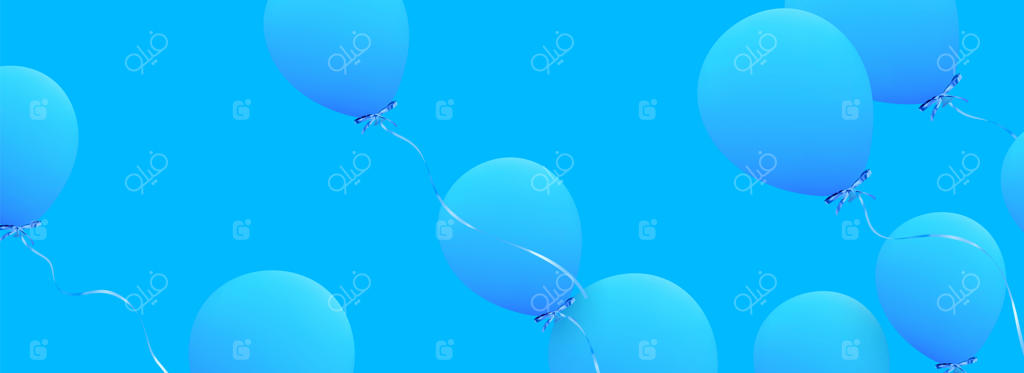 پس‌زمینه جشن با بادکنک‌های هلیومی - جشن تولد، پوستر، بنر سالگرد شادی. عناصر تزئینی واقع‌گرایانه. بادکنک سه‌بعدی وکتور با روبان، رنگ آبی.