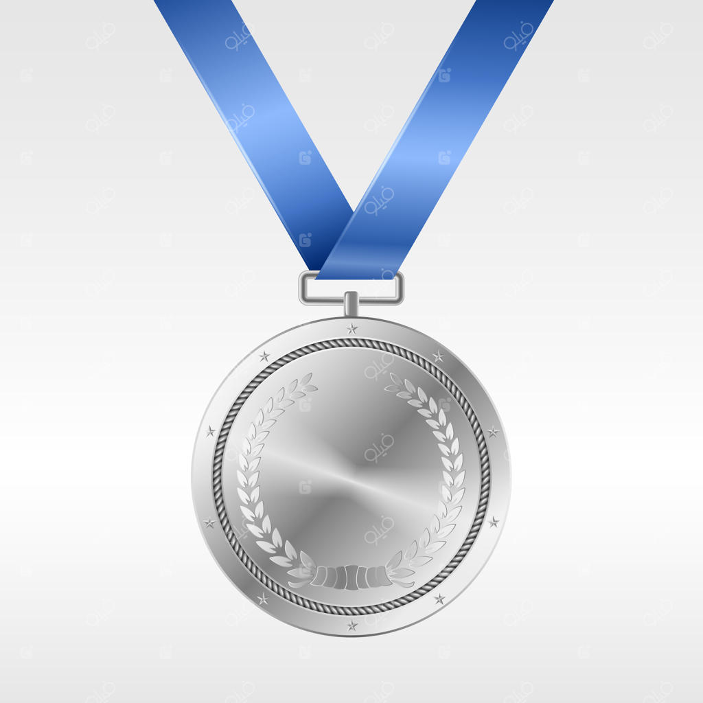 مدال نقره واقعی با روبان آبی: جایزه برای مقام دوم در مسابقه. جام جایزه نقره‌ای