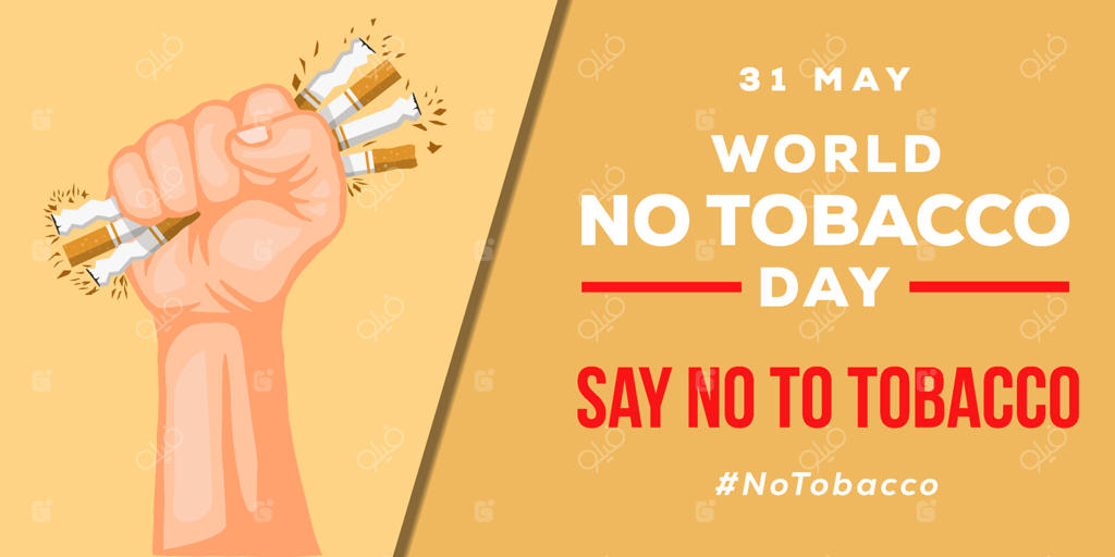 بنر افقی روز جهانی بدون دخانیات با تصویر خرد کردن سیگار با دست‌ها