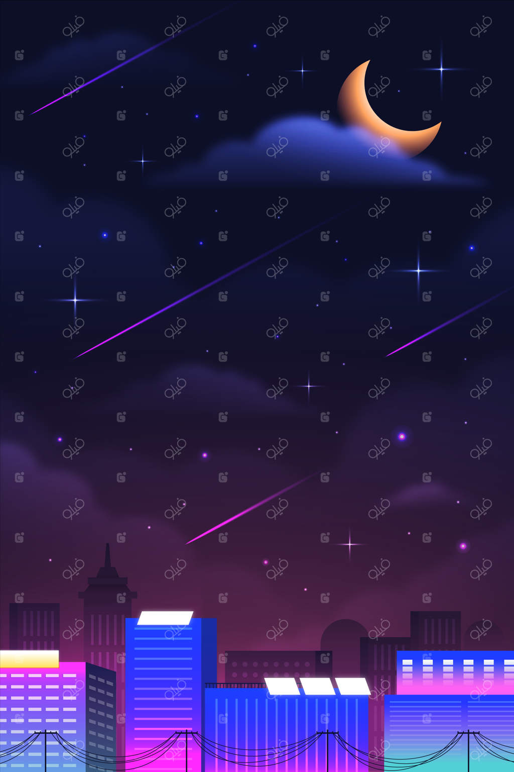 نقاشی آسمان شب با گرادیان شبانه