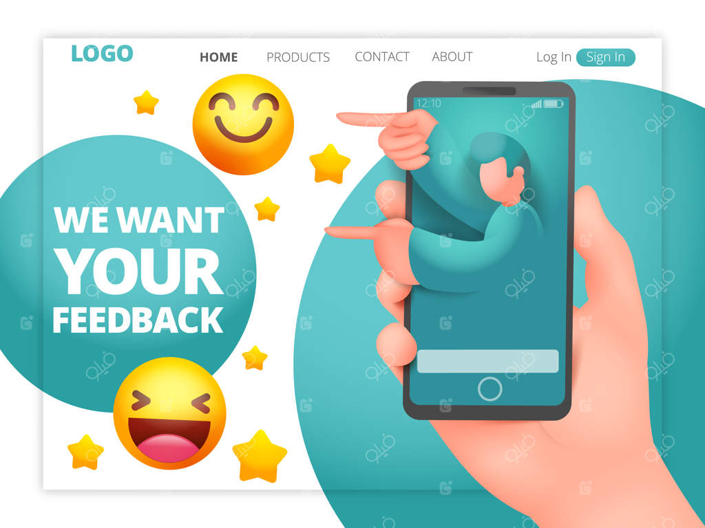 قالب صفحه وب نظرخواهی با شخصیت دستیار مردانه می‌خواهیم