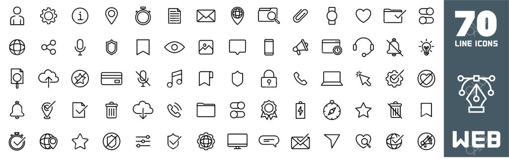 بسته آیکون‌های خطی ظریف برای وب، موبایل و امور اداری