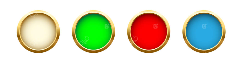 مجموعه دایره‌های سفید، سبز، قرمز و آبی با حاشیه طلایی