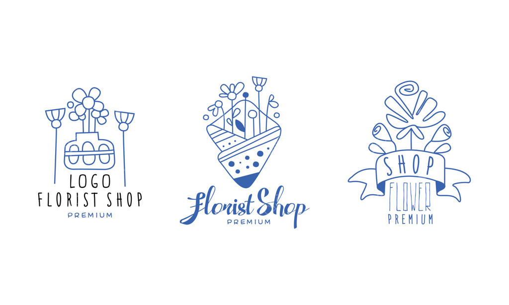 مجموعه طراحی لوگوی لوکس فروشگاه گل، بوتیک گل، استودیو طراحی گل، نشان‌های دستی آبی رنگ