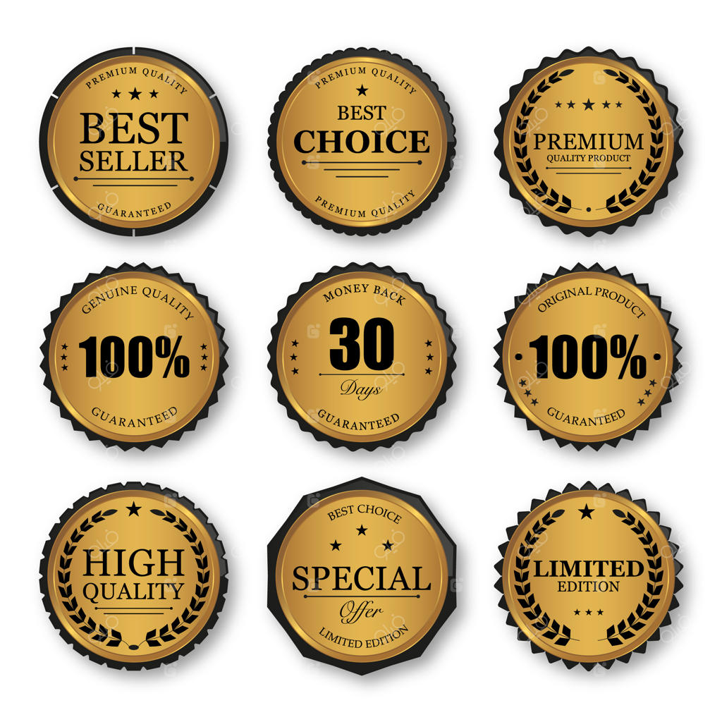 مجموعه‌ای از نشان‌ها و برچسب‌های طلایی با کیفیت برتر