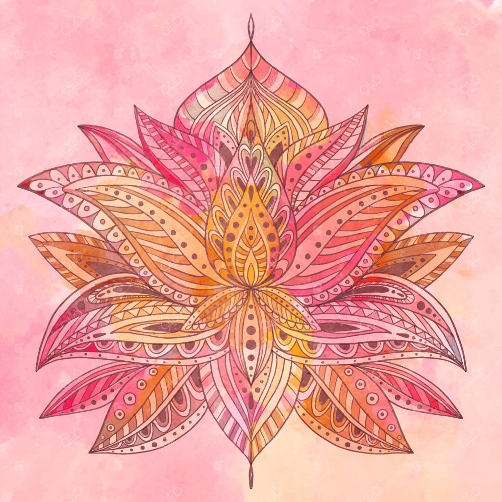 نقاشی گل لوتوس با آبرنگ و طراحی ماندالا