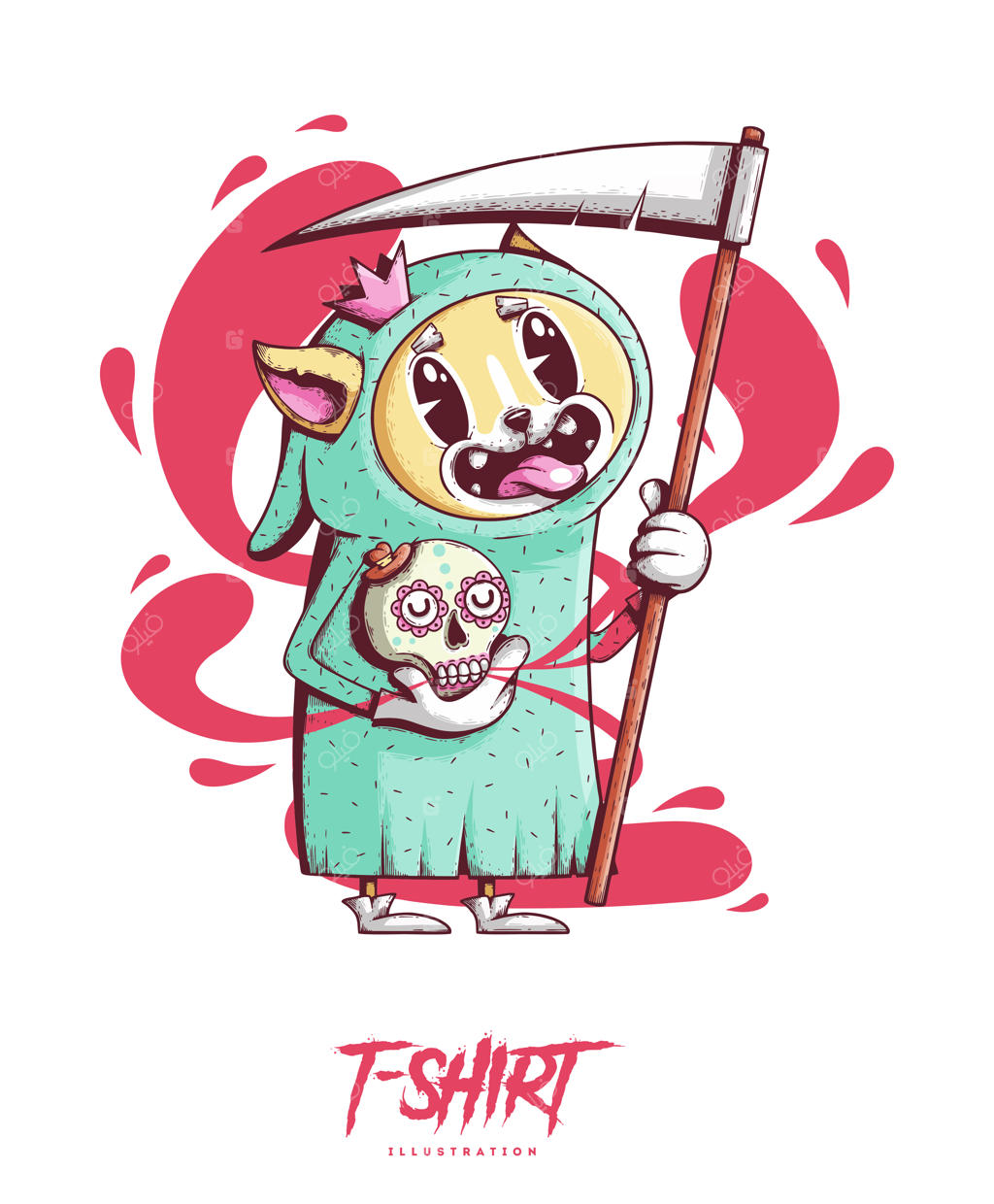 پوستر یا چاپ تیشرت با طراحی سگ با داس و جمجمه به سبک مدرن هیپستر