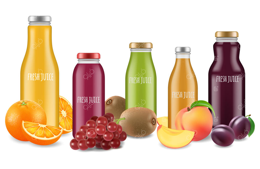 مجموعه آبمیوه‌های تازه و تصویر میوه‌ها