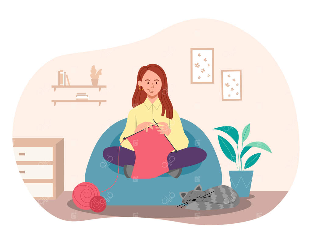 زن در حال بافتن ژاکت