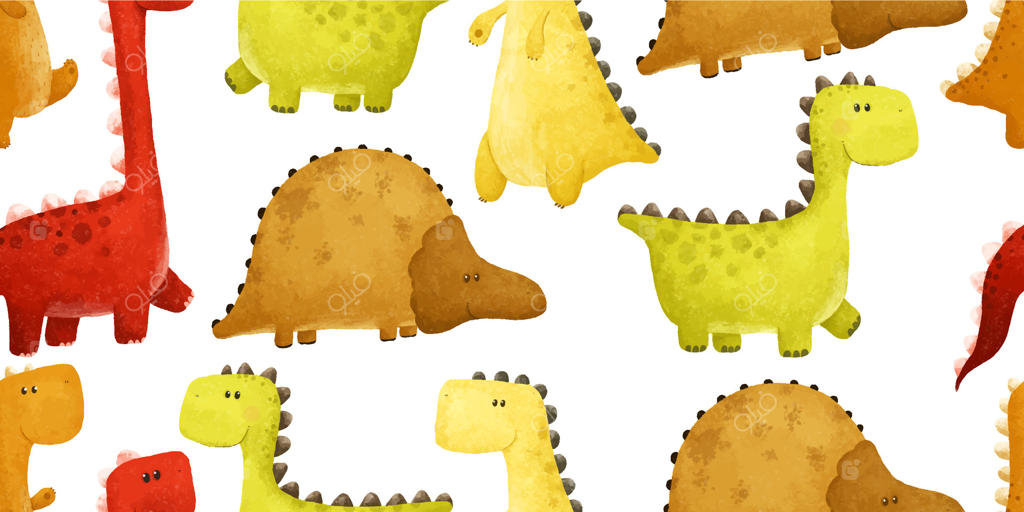 الگوی بدون درز کودکانه با طرح دایناسورهای رنگی و بامزه، طرح تکرارشونده برای پارچه