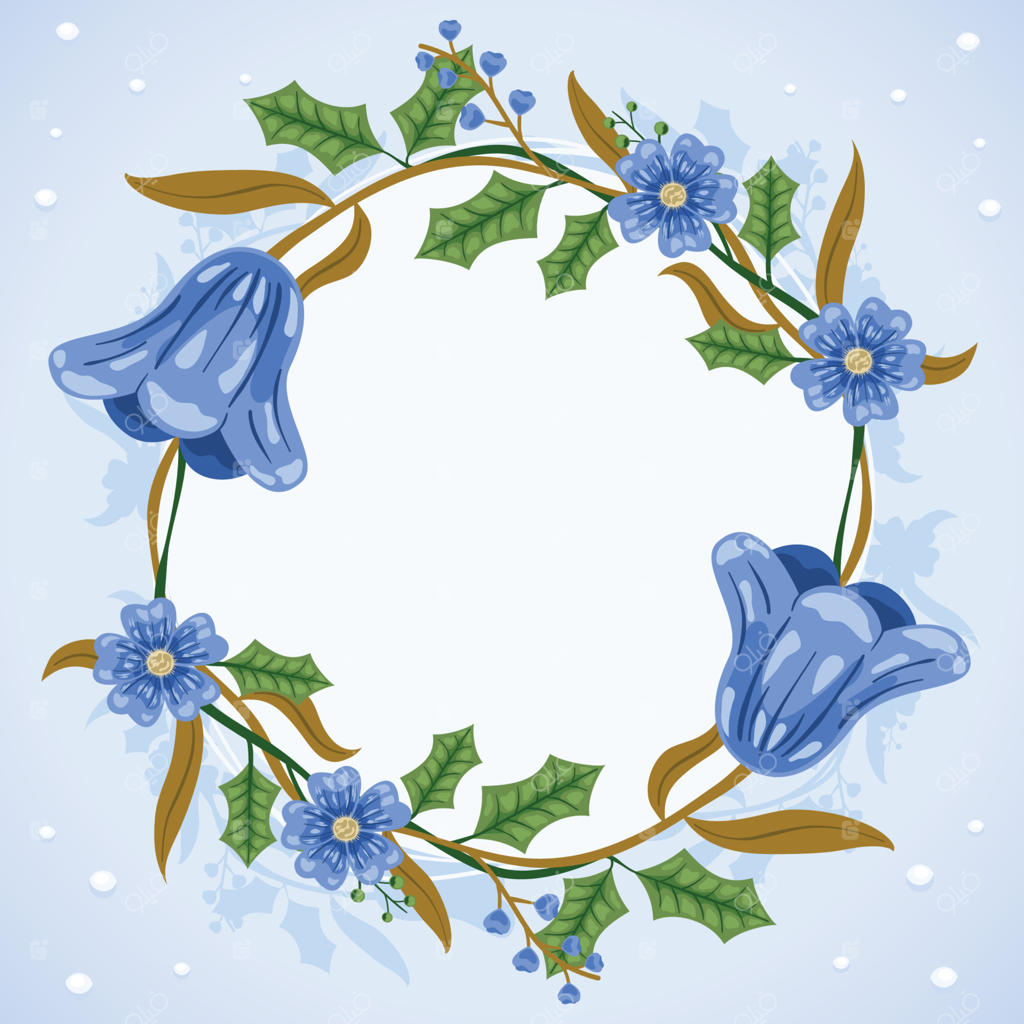 پس‌زمینه زمستانی با طرح گل‌های آبی