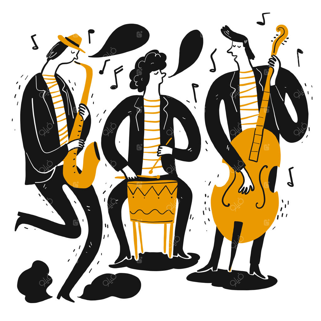طراحی دستی نوازندگان در حال نواختن موسیقی.