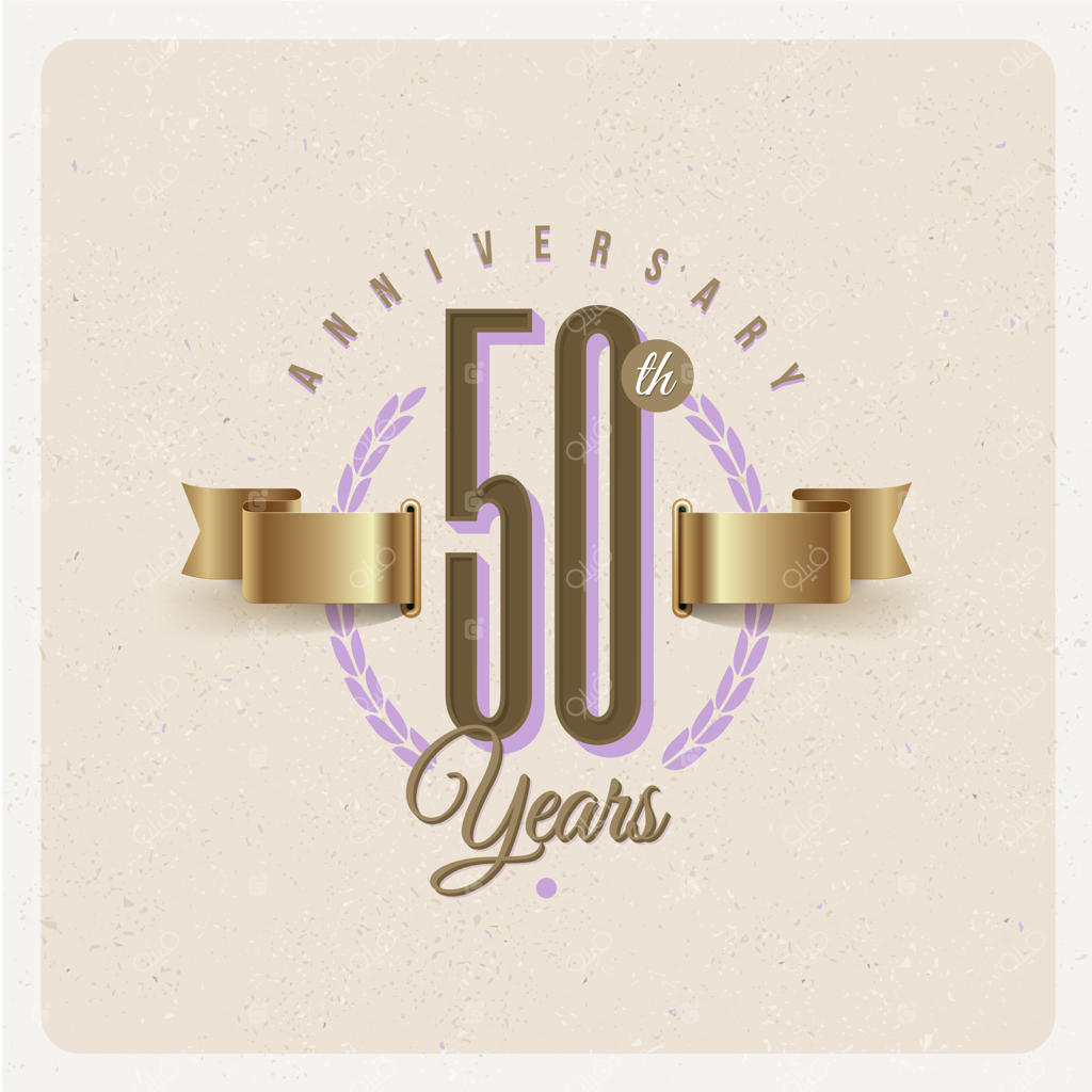 نشان پنجاهمین سالگرد با روبان طلایی و تاج برگ - تصویرسازی