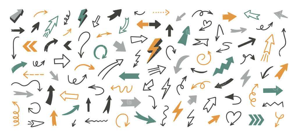 مجموعه فلش‌های دست‌کشیده: مجموعه‌ای از طرح‌ها و نمادهای نقطه‌گذاری برای کسب و کار و آموزش.