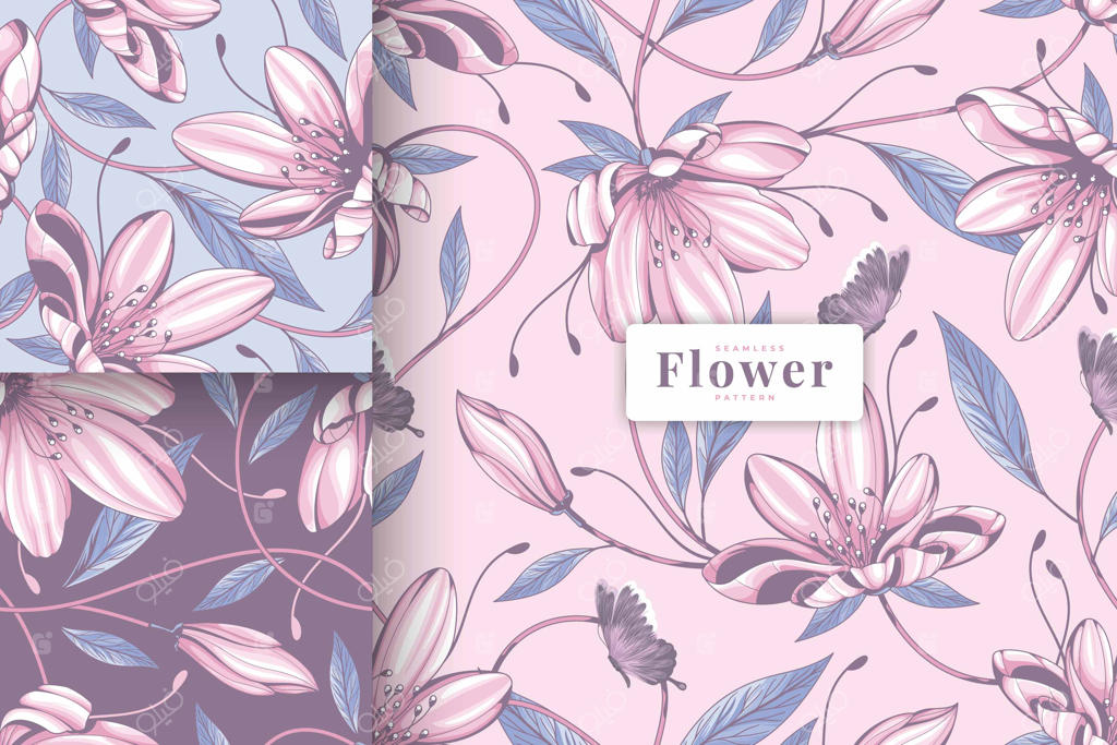 مجموعه پترن‌های گل‌دار پاستلی زیبا با طراحی دستی