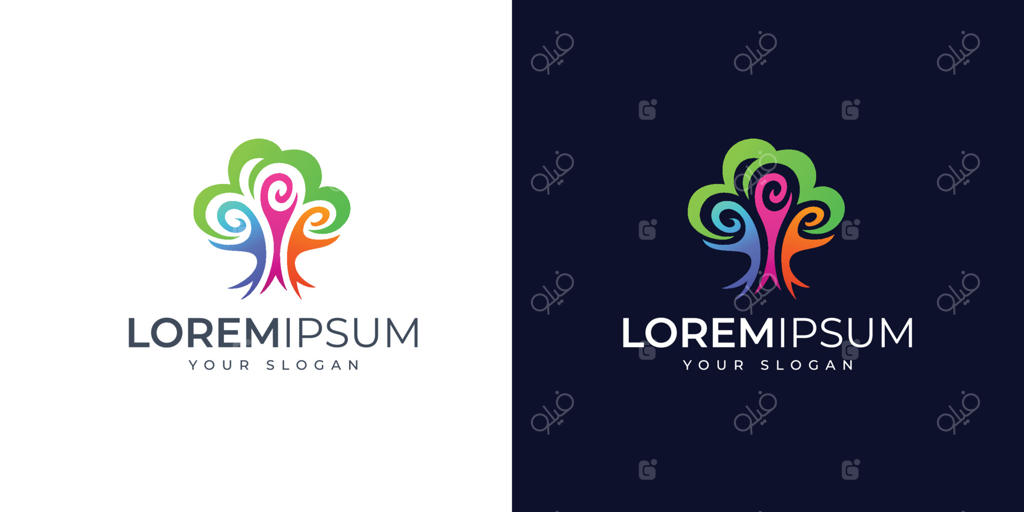 الهام‌بخش طراحی لوگوی درخت انتزاعی و رنگارنگ. لوگوی درخت