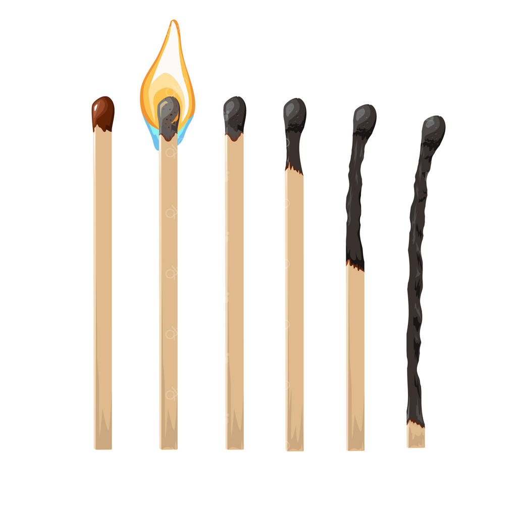 مجموعه کبریت‌های در حال سوختن و سوخته