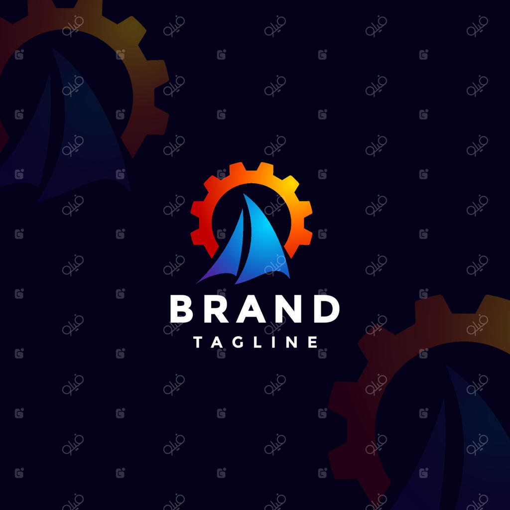 طراحی لوگو ساده قایق با دنده. طراحی لوگو کشتی با پس‌زمینه دنده‌ها.