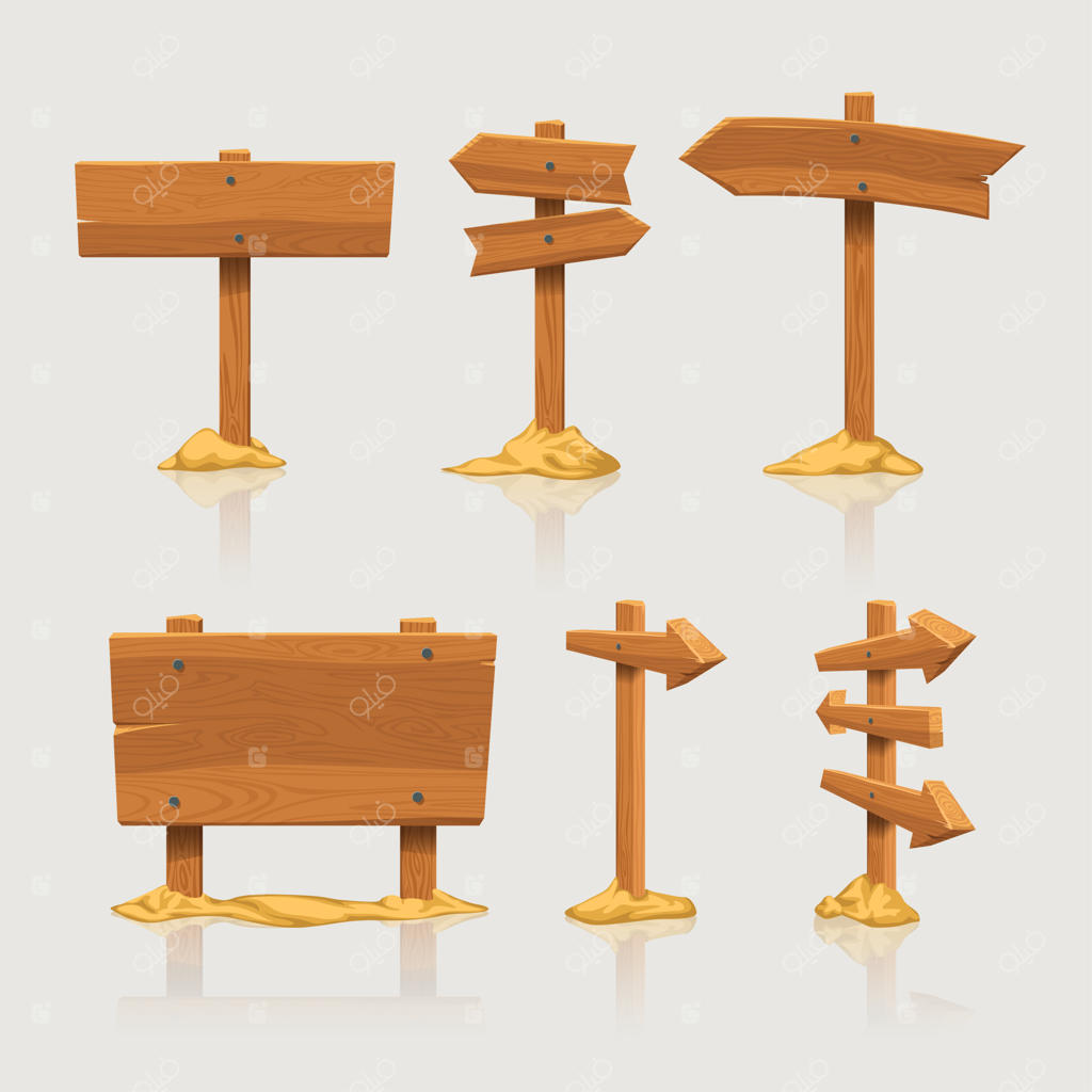 تابلوهای جهت‌نمای چوبی نصب شده با ماسه