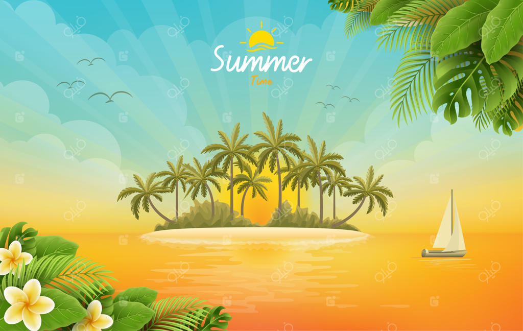 پوستر حراج تابستانی با منظره ساحلی