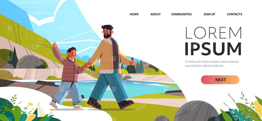 پدر جوان در حال پیاده‌روی با پسرش: اهمیت پدر بودن و گذراندن وقت با فرزند در فضای باز