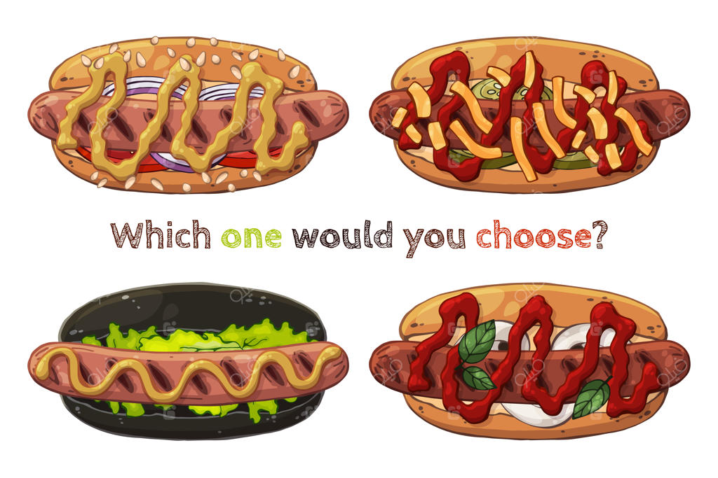 مجموعه‌ای از انواع هات‌داگ به صورت وکتور.