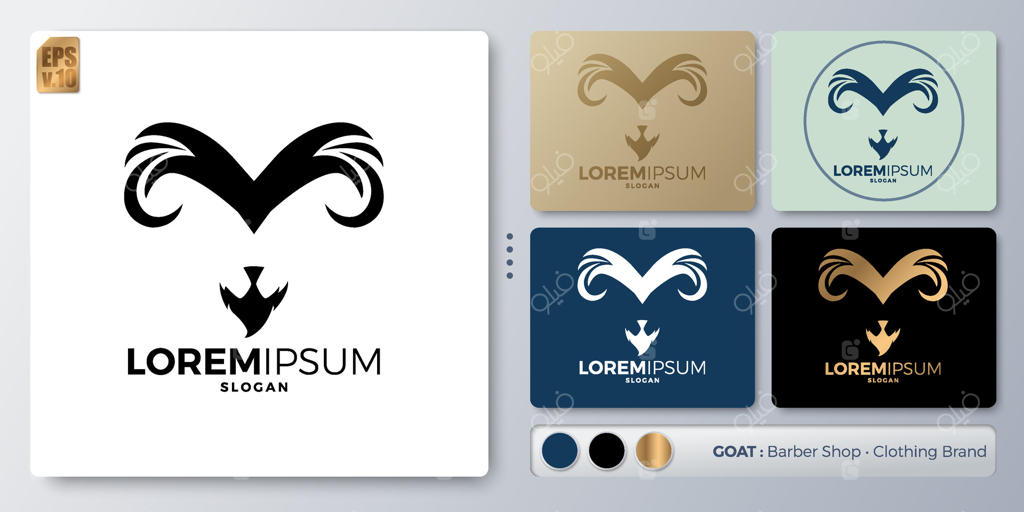 طراحی لوگوی برداری بز یا قوچ: فضایی خالی برای وارد کردن برند شما. طراحی شده با نمونه‌هایی برای انواع کاربردها؛ مناسب برای شرکت‌ها، هویت بصری و آرایشگاه‌های مردانه.