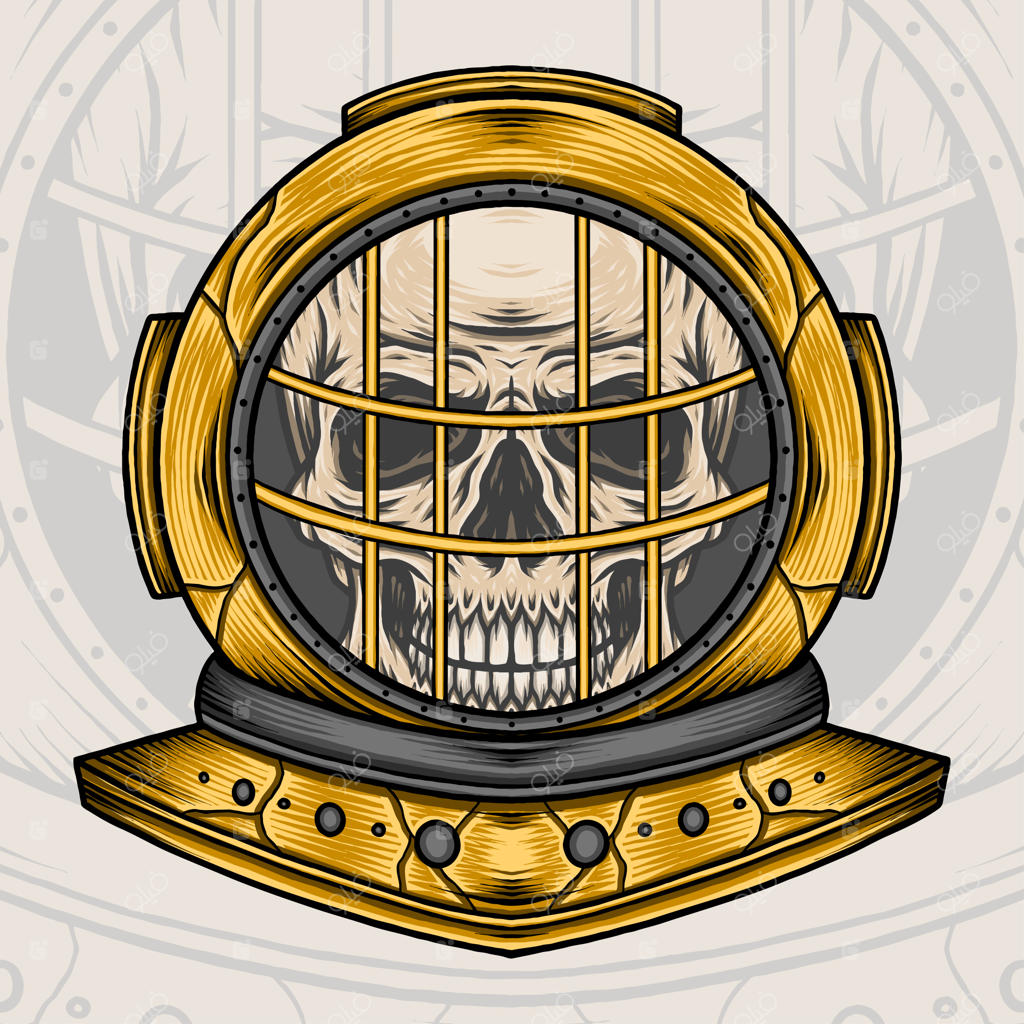 کلاه غواصی قدیمی با طرح جمجمه وکتور