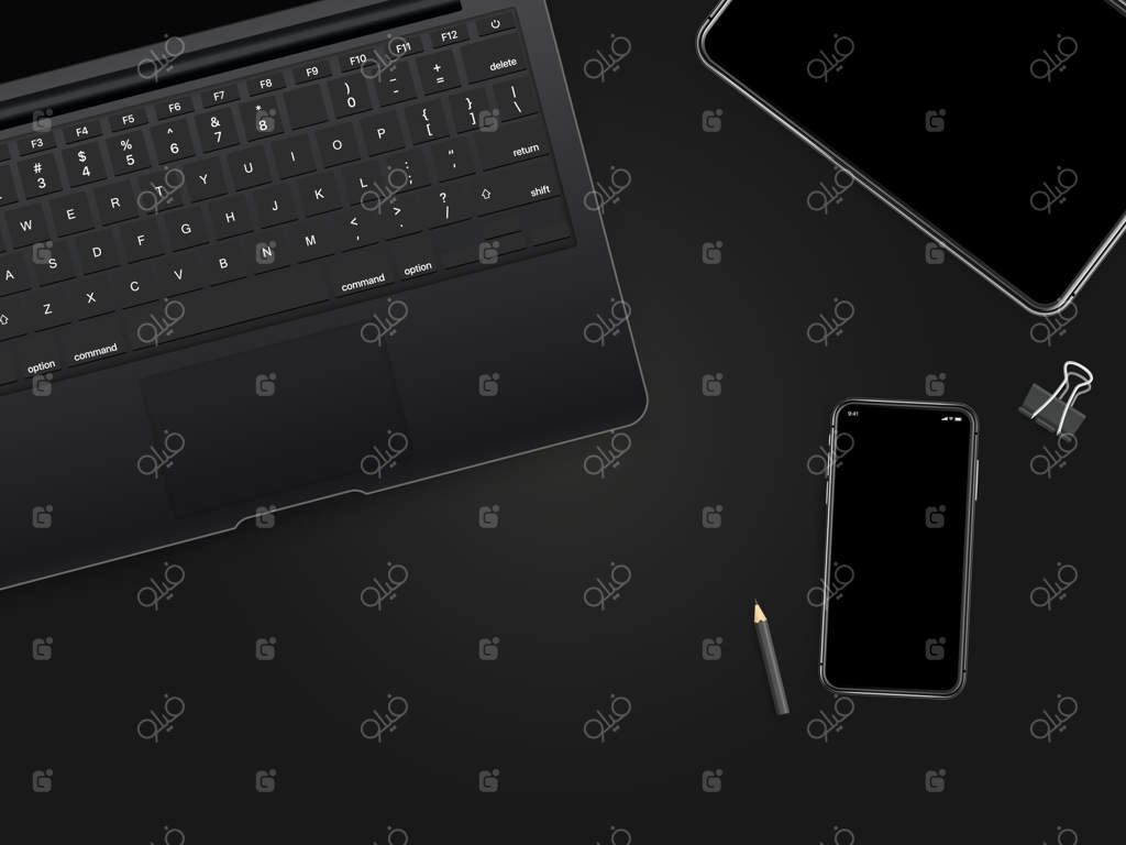 محیط کار اداری با ابزارهای سیاه‌رنگ