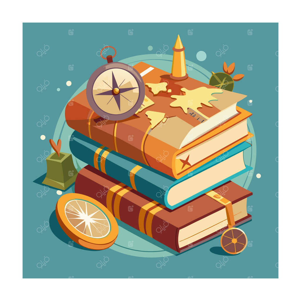 تصویر مجموعه کتاب‌ها با طراحی تخت