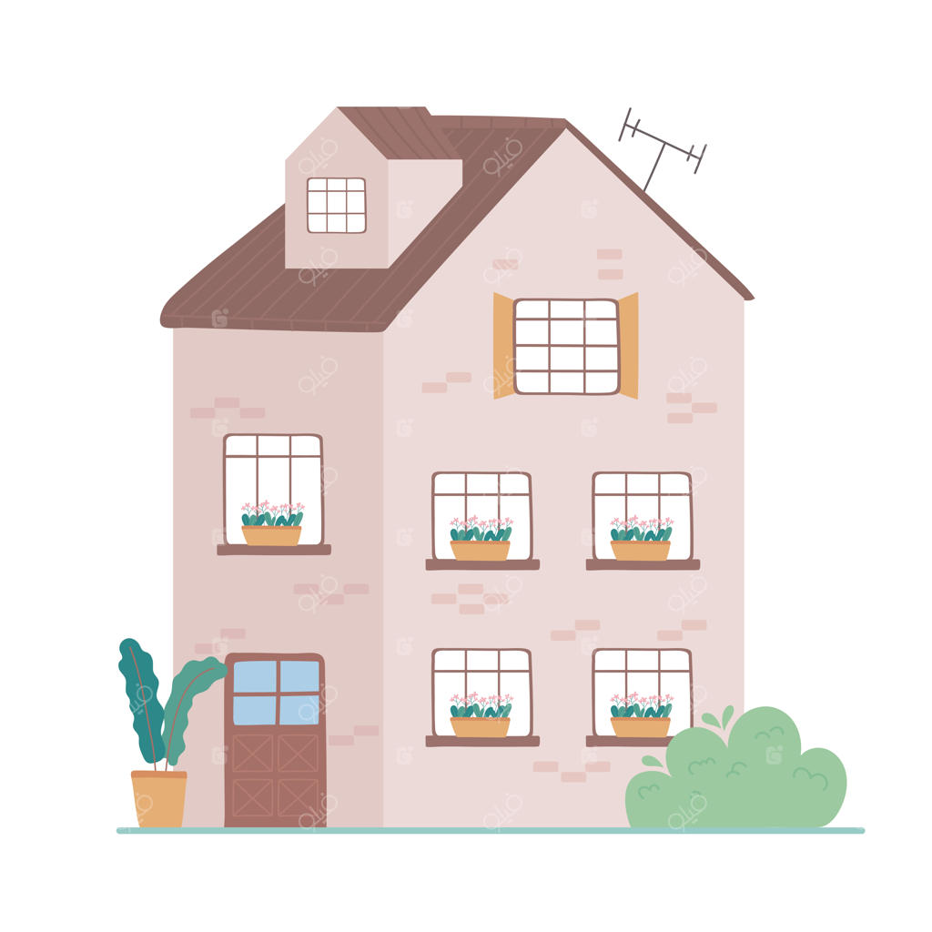 نمای روبروی خانه مسکونی چند طبقه و باغچه