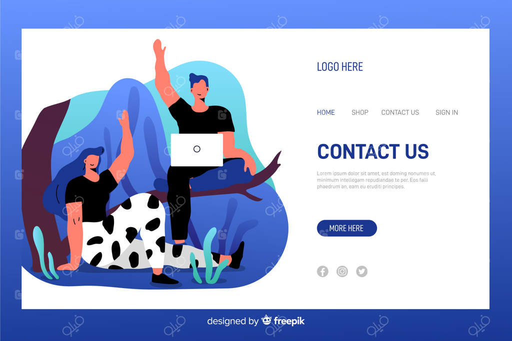 صفحه فرود "تماس با ما" با اپراتورهایی در حال دست تکان دادن