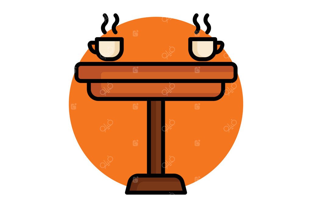 نماد میز قهوه‌خوری: سبک طراحی با خطوط رنگی. مرتبط با مبلمان و عناصر دکوراسیون.