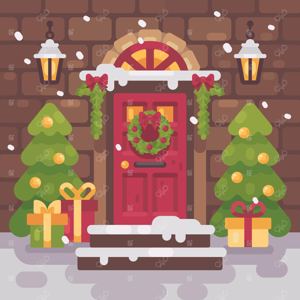 ایوان تزئین شده به رنگ قهوه‌ای برای کریسمس