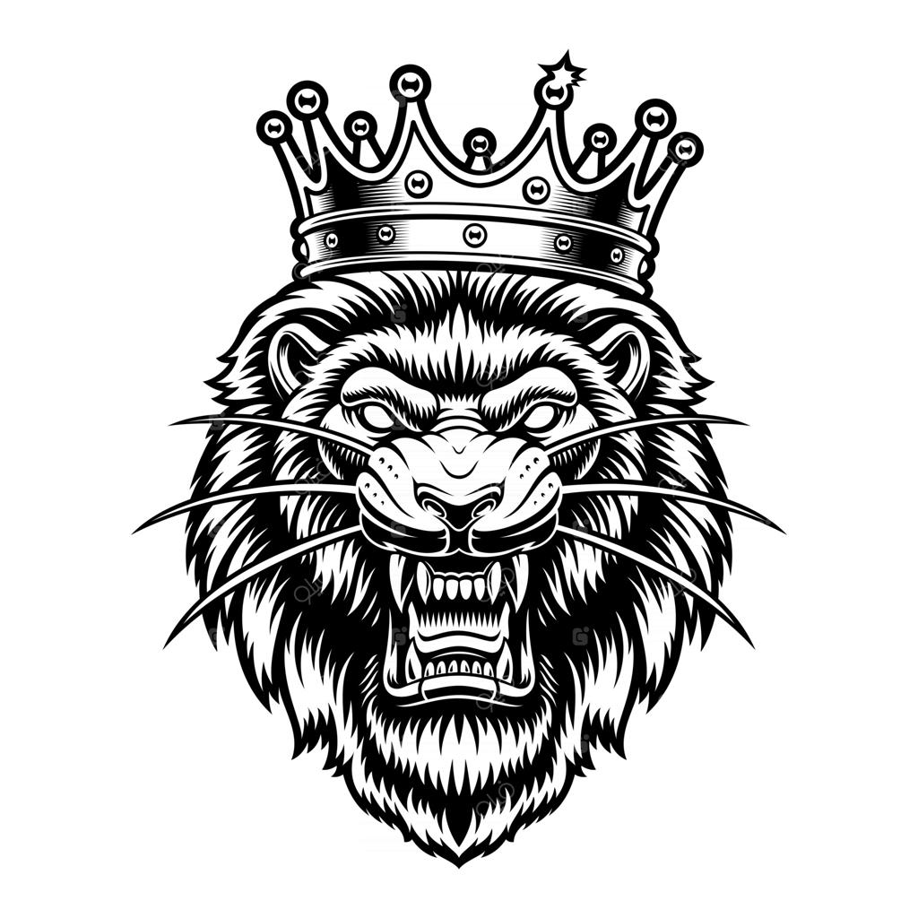 تصویرسازی وکتور سیاه و سفید شیر تاج‌دار