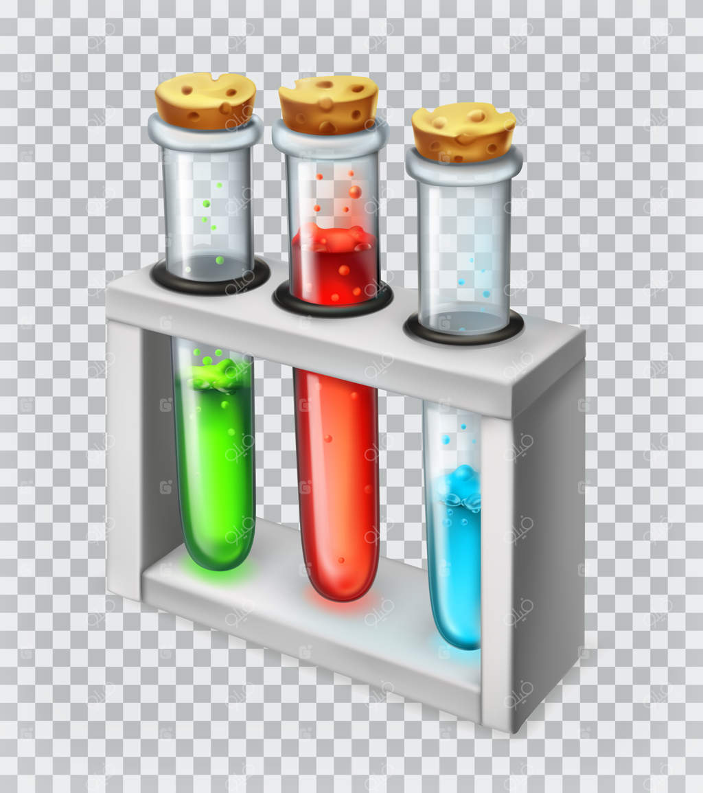 فلاسک شیمیایی و لوله آزمایش - آیکون سه‌بعدی وکتور