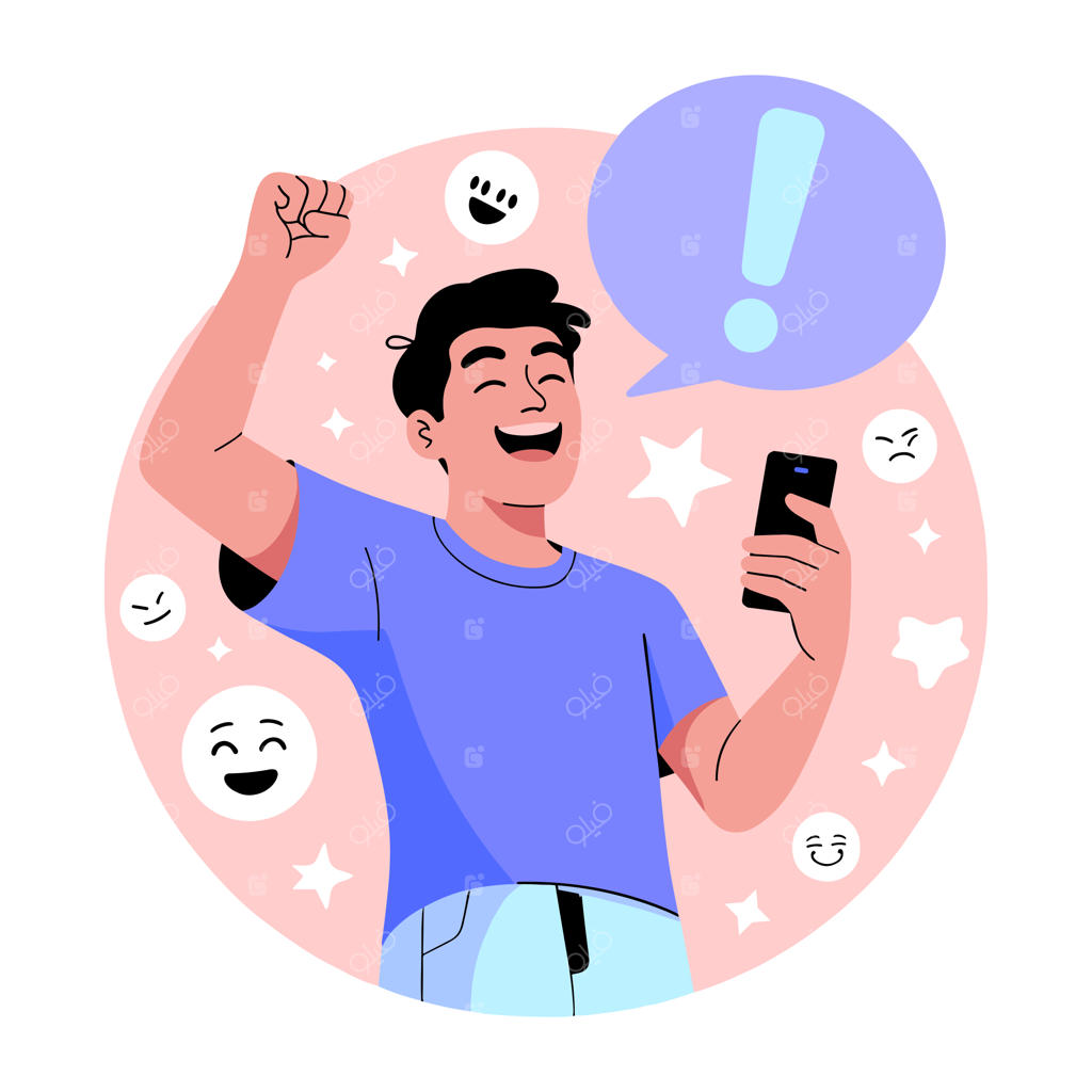 شادی و هیجان مرد با گوشی هوشمند