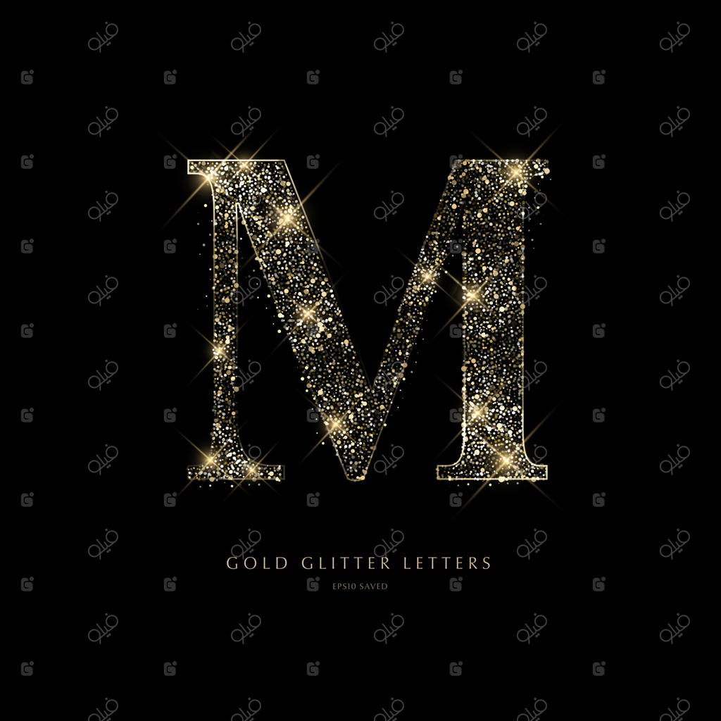 حروف طلایی درخشان روی زمینه سیاه، حروف براق.