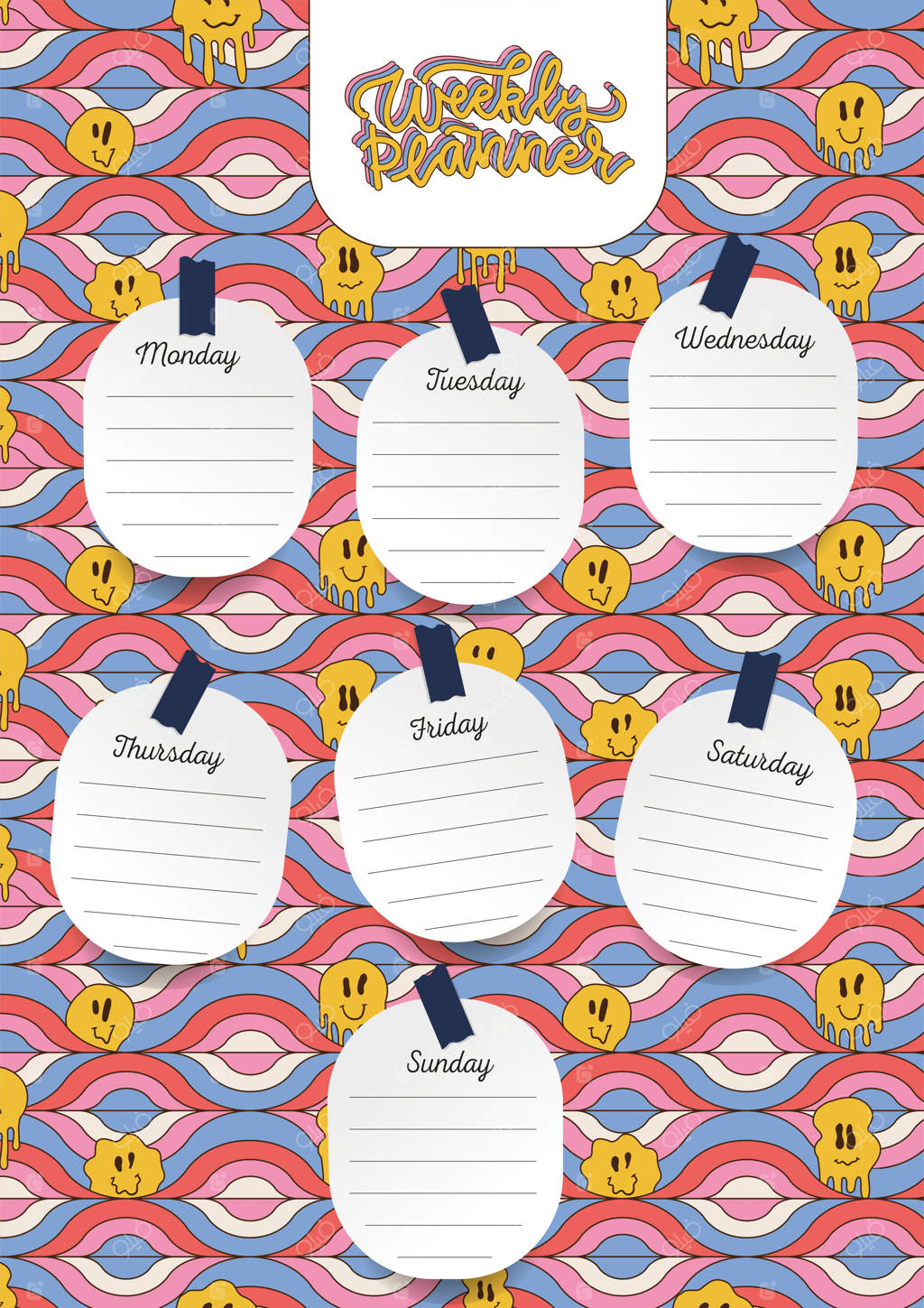 برنامه‌ریز هفتگی به سبک هیپی: تقویم و جدول زمان‌بندی برای مدیریت وقت با طراحی جالب و کارتونی