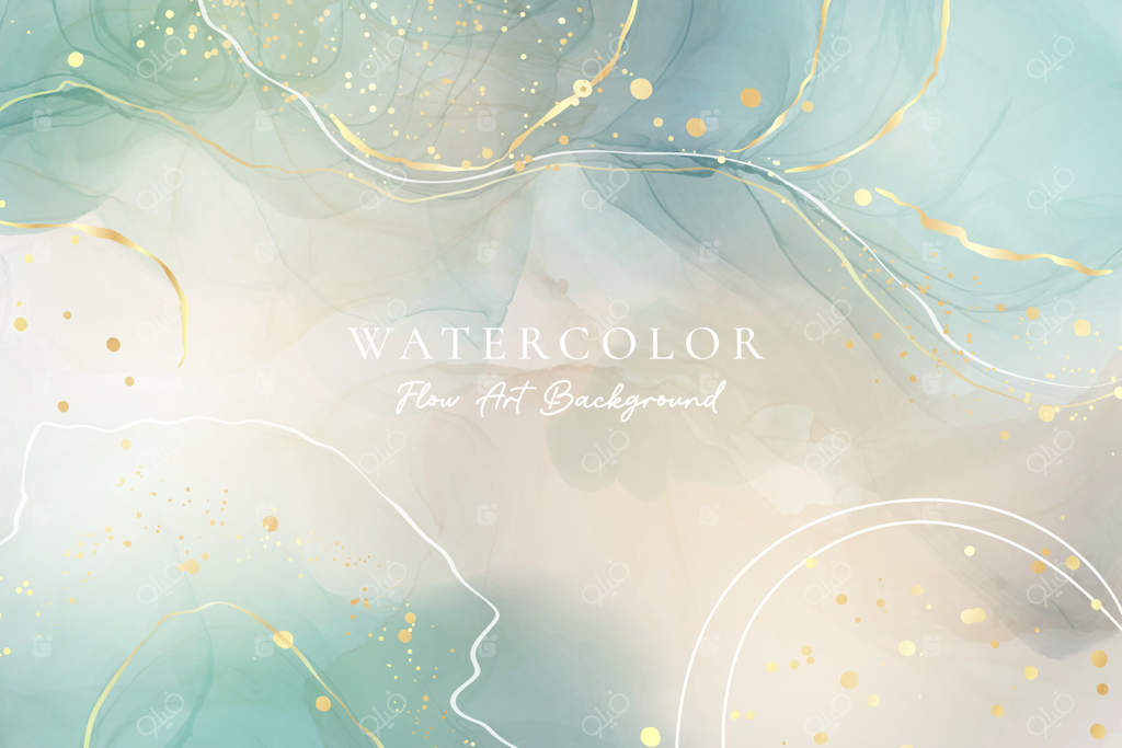 زمینه آبرنگی سبز آبی با لکه‌های طلایی