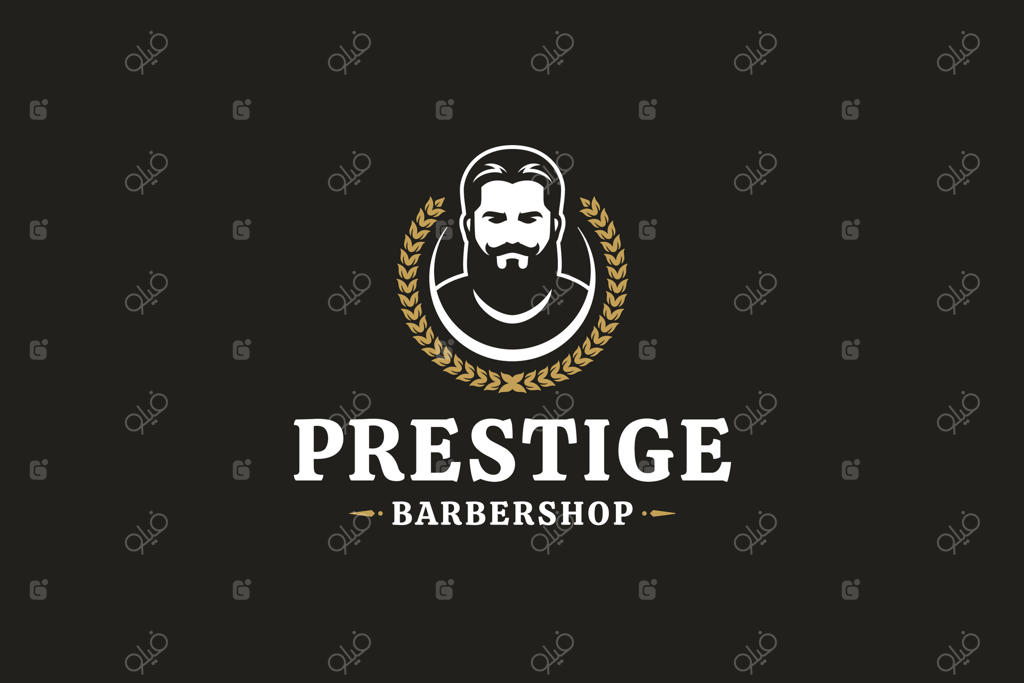 لوگوی کلاسیک و شیک آرایشگاه با نشان تاج گل و تصویر آرایشگر برای خدمات پیرایش