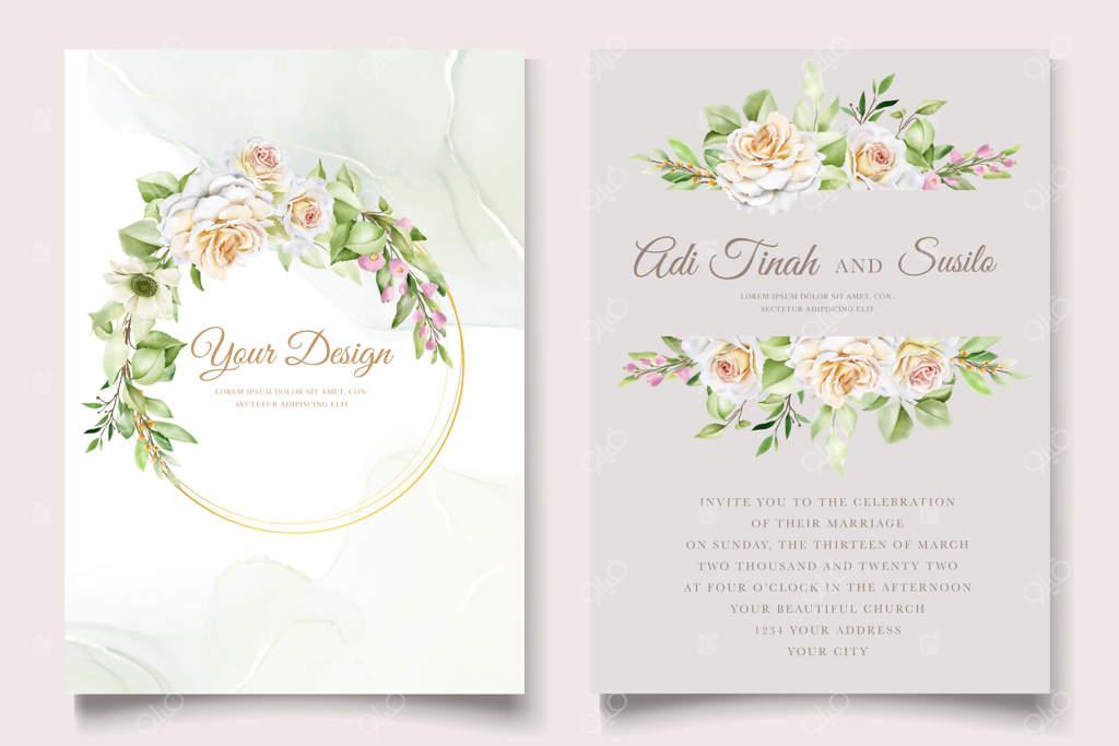 ست کارت دعوت عروسی با طرح دستی گل های رز زیبا