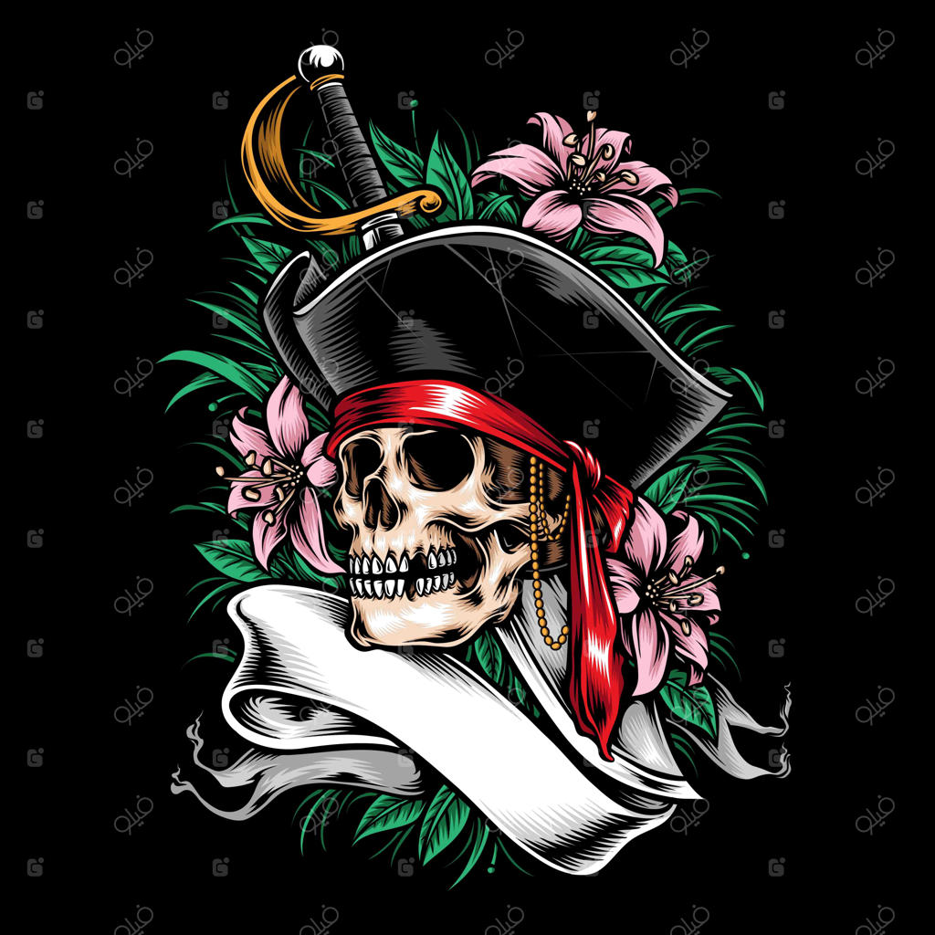 دزدان دریایی جمجمه با تزئینات گلدار