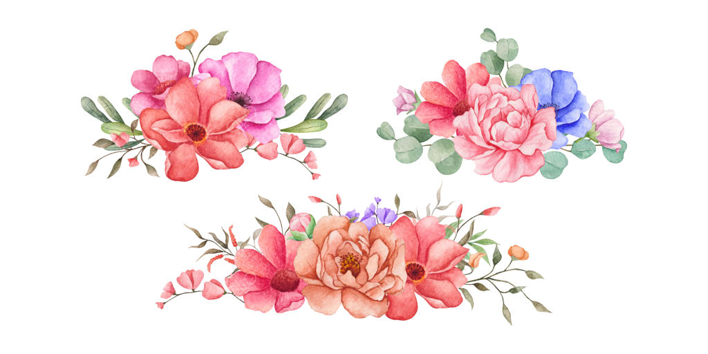 مجموعه‌ای از چیدمان دسته گل‌های آبرنگی