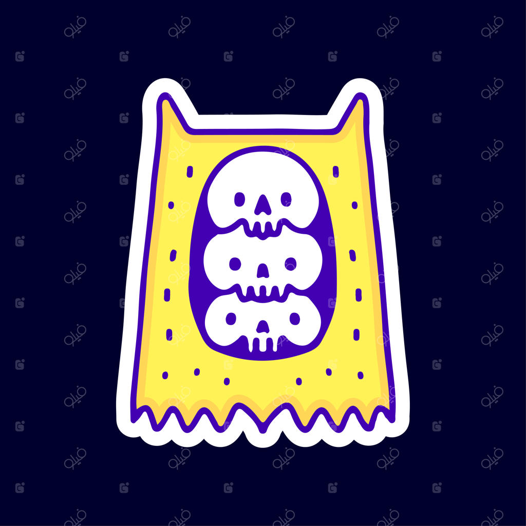 تصویر سه جمجمه با لباس گربه. طراحی برای پوشاک خیابانی و تی‌شرت.